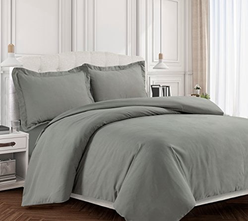 Tribeca Living VALENDUVETQUSG Valencia Solid Duvet Cover Set, Queen, Silver Grey