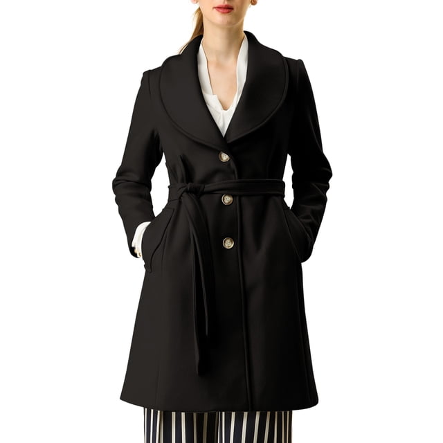 INSPIRE CHIC Manteau Trench Long pour Femme, Mignon, à Col Rabattu, à Simple Boutonnage, avec Ceinture
