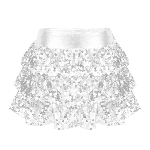 YONGHS Jupe Tutu à Paillettes pour Filles Jupe de Danse à Volants Argent 14