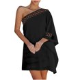 thumbnail image 2 of Gspmoly Robes pour Femmes, Robe à Épaules Asymétriques en Dentelle à Empiècements pour Femmes, Manches Courtes, Épaules Asymétriques, Longueur Genou, Robe de Cocktail pour Femmes jusqu'à 65 % de Rabais, 2 of 5
