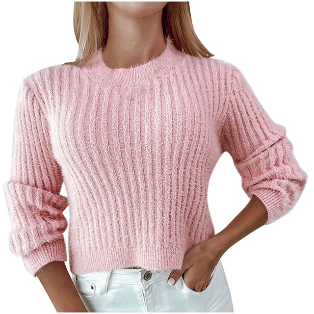 Chandail pour Femmes Mode Femmes Confortable Décontracté Couleur Unie Manches Longues Col Rond Cardigan Chandail S-111 Rose-A L