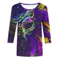 thumbnail image 4 of Penkiiy 2024 Blouse Mardi Gras pour Femmes T-Shirt Quotidien Manches 3/4 Blouse Imprimé Masque Haut Carnaval Col Rond Chemise Décontractée L Multicolore, 4 of 5
