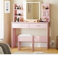 thumbnail image 2 of EDTara Vanity Desk with Lights | Tri-Mode LED Lighted Mirror & Charging Station | Makeup Vanity Set with 6 Shelves, 2 Drawers, Soft Cushion Stool | Dimmable Vanity Desk for Bedroom, 2 of 7