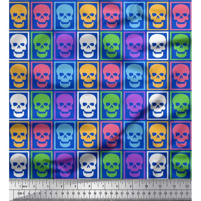 Soimoi Georgette Viscose Fabric Skull Halloween Print Fabric by The Yard 42 Inch Wide