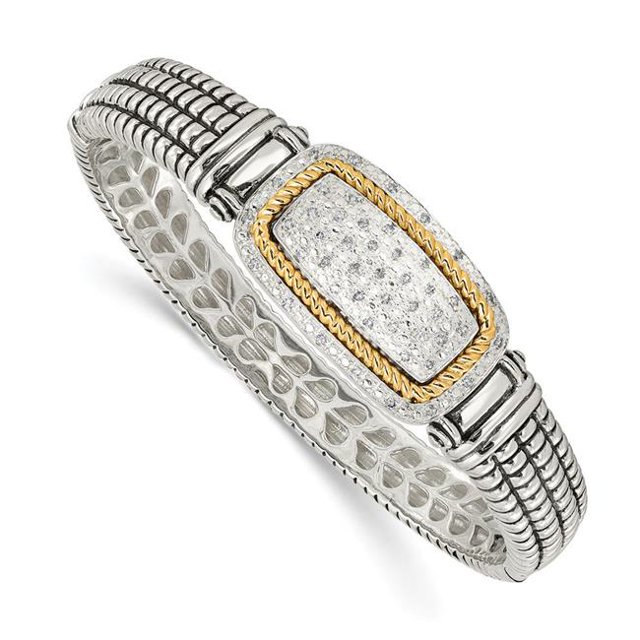 Sterling Silver with 14k Gold & 0.25ct Diamond Bangle Bracelet