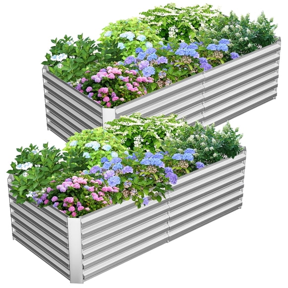 FOOWIN 2 Pcs Bac de Jardin Surélevé en Métal pour l'Extérieur, Jardinière 6x3x2 Pi pour Légumes, Fleurs, Fines Herbes avec Capacité de 269 Gallons, Argent