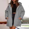 thumbnail image 1 of XZNGL Womens Solid Color Diamond Plaid Pocket Cotton Jacket Button Cotton Jacket Long Sleeved Hooded Dasual Jacket, 1 of 1