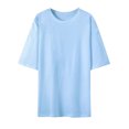 thumbnail image 1 of Pisexur Hauts d'Été pour Femmes, Hauts pour Femmes, Hauts de Sortie pour Femmes, Hauts pour Dames, T-Shirt d'Été pour Femmes à Col Rond, Manches Courtes, Décontracté, Mode, Imprimé, à Boutons, Bleu Pâle, 2TG, 1 of 4