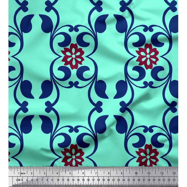 Soimoi Poly Georgette Tissu Floral & Filigrane Damas Impression Couture Tissu Yard 52 Pouces de Large