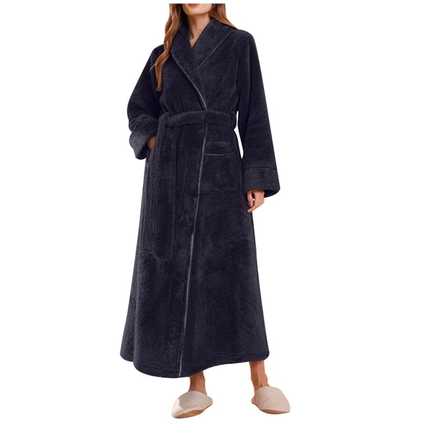 Timegard Womens Robe Soft Warm Fleece Bathrobe Solid Color Fall Winter Casual Loose Comfy Nightgowns
