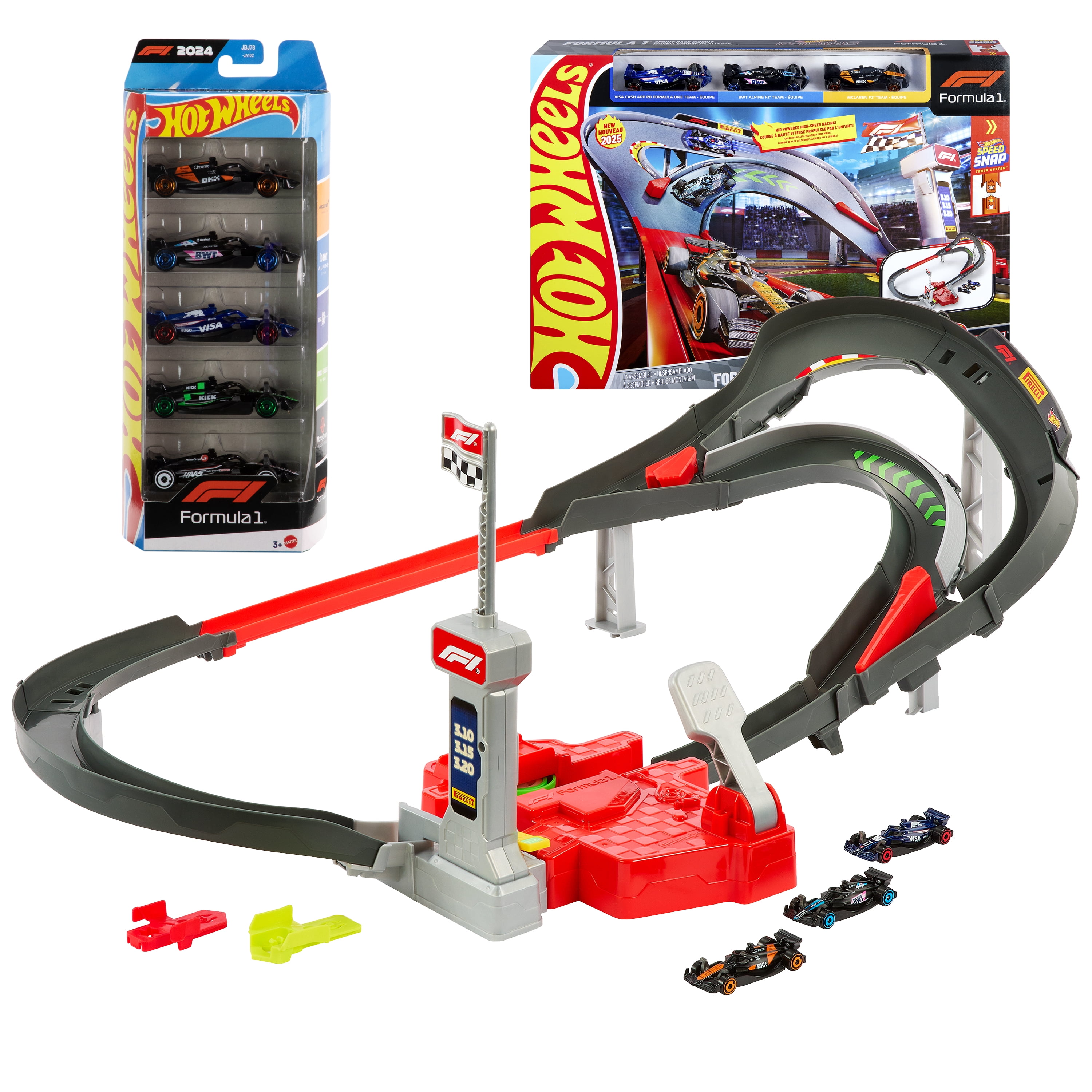 Hot Wheels Bundle -Formula 1 Sprint Race Circuit Track Set with 3 Die-Cast Toy Cars & Set of 5 Formula 1-Themed 1:64 Scale Die-Cast Toy Cars
