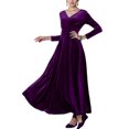 thumbnail image 2 of Innerwin A Line Dress Solid Color Women Maxi Dresses Holiday Long Sleeve Loose Purple L, 2 of 4