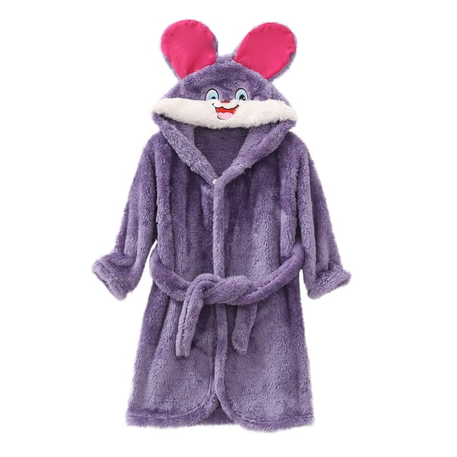 ZACPNCV Boys Fleece Robe Girls Hooded Bathrobe Toddlers Soft Fuzzy Robe for Kids Purple 6-7 Years