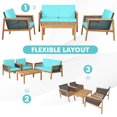 thumbnail image 4 of Patiojoy 4-Piece Patio Acacia Wood Furniture Set Outdoor PE Rattan Conversation Set with Removable Cushions Turquoise, 4 of 8