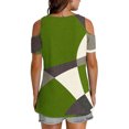 thumbnail image 4 of Soki Hauts pour Femmes à Manches Courtes Imprimé Color Block Col en V Épaules Dénudées Vêtements d'Été à la Mode, 4 of 6