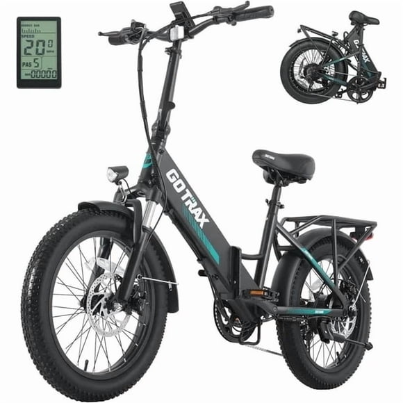 GOTRAX F2 Vélo Électrique Pliant pour Adultes, 500W/48V/32kph/20 Pouces x 3 Pouces Vélo à Pneus Larges avec Écran LCD, Noir