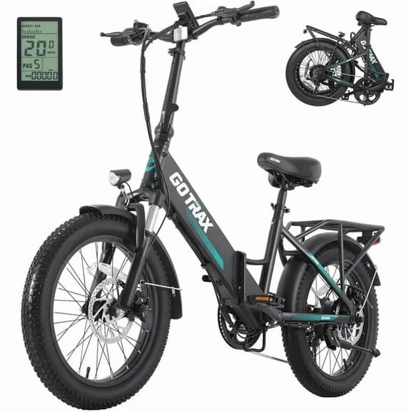 GOTRAX F2 Vélo Électrique Pliant pour Adultes, 500W/48V/32kph/20 Pouces x 3 Pouces Vélo à Pneus Larges avec Écran LCD, Noir