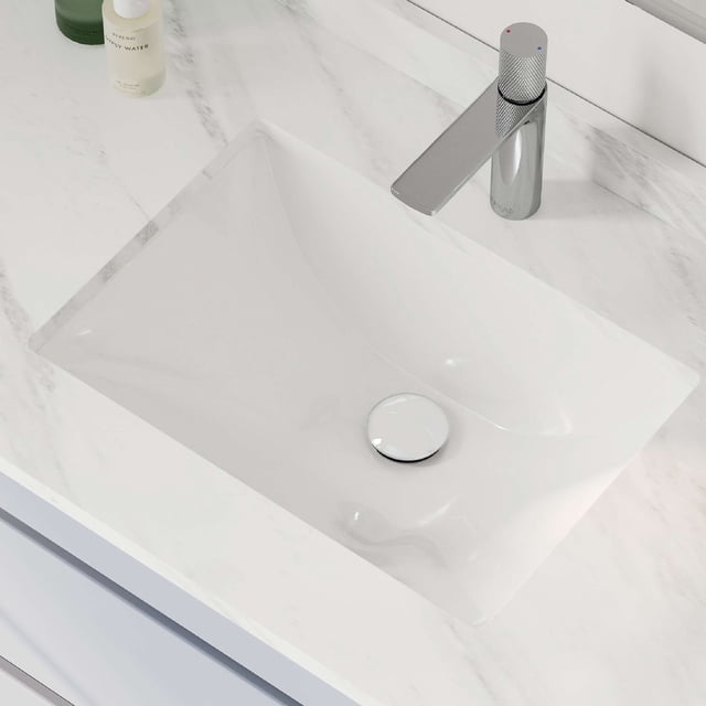 Stylish Undermount 18-1/4"L White Porcelain Rectangular Bathroom Sink with Pop-Up Drain P-201D