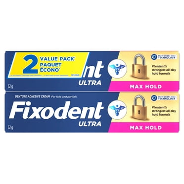 Fixodent Ultra Max Hold Secure Denture Adhesive 62g (Twin Pack)