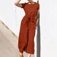 thumbnail image 2 of Yuyuzo Women Cotton Linen Jumpsuits Summer One-Piece Outfits Short Sleeve Wide Leg Long Pants Rompers, 2 of 7