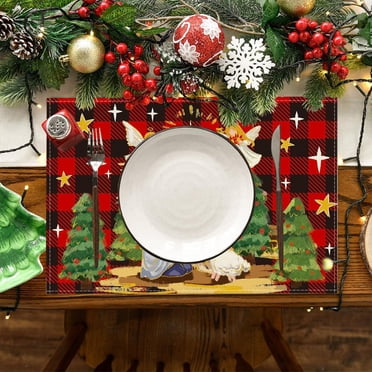 Nilvkv Christmas Placemats Set of 4 Dinner Insulated Mats Christmas Holiday Decorative Table Mats