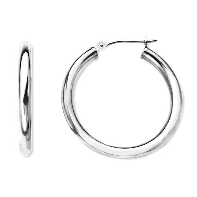 14K White Gold 2MM Shiny Round Tube Hoop Earrings, 20mm