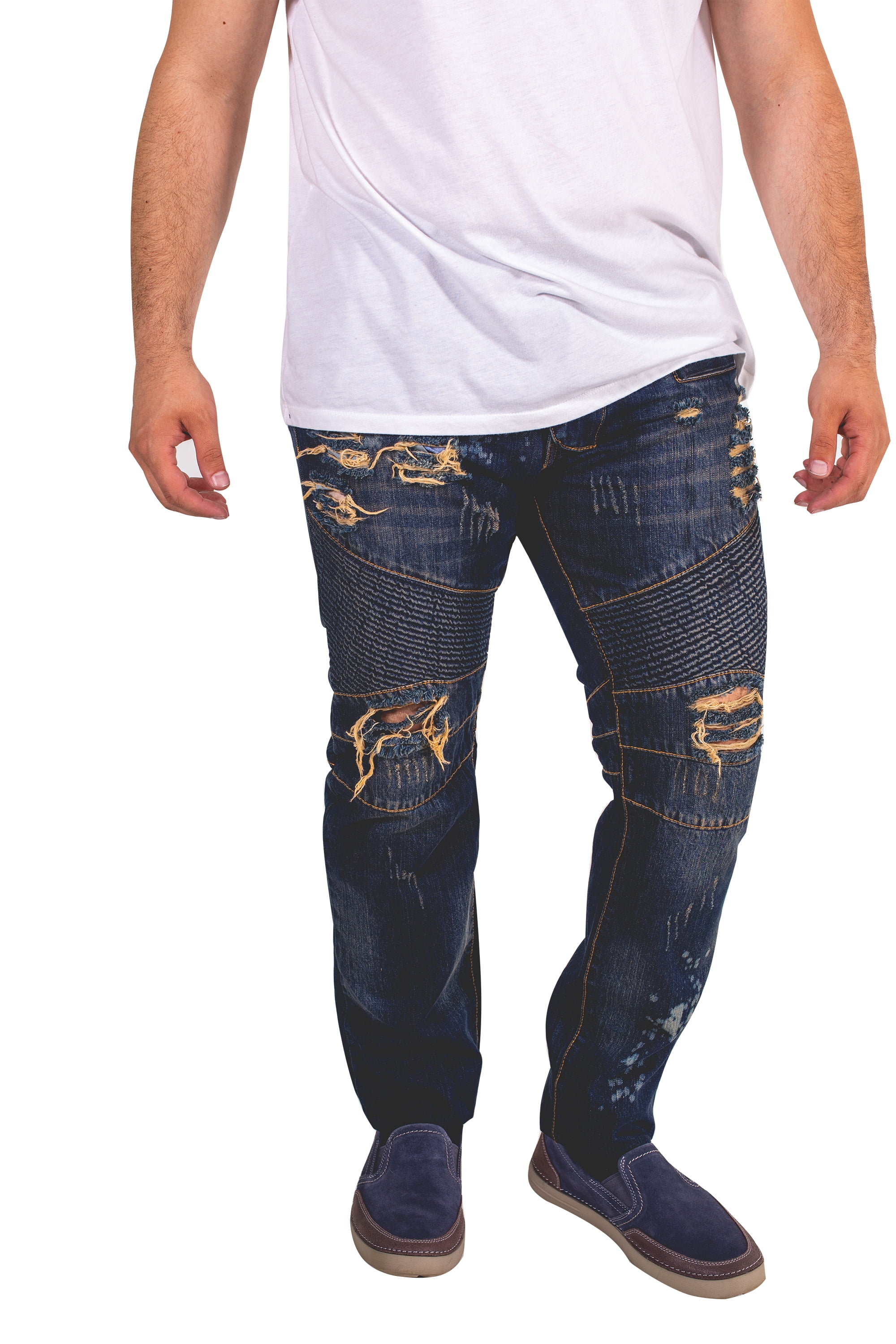 Jeans à Fermeture Éclair pour Hommes, Coupe Ajustée, Droit, Mode, Extensibles, Style Biker, Skinny Détruit
