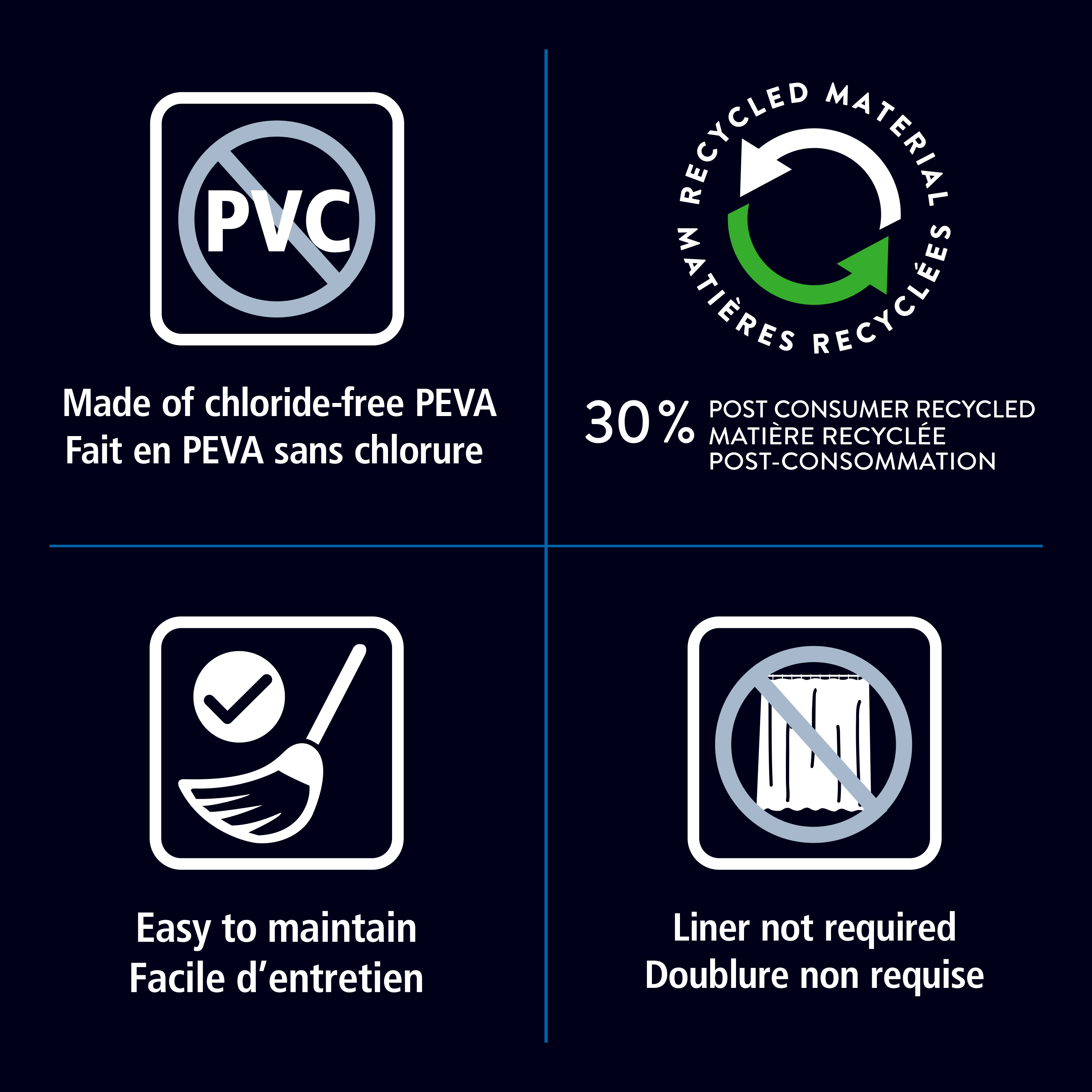 Rideau de douche imperméable Mainstays à rayures modernes en PEVA