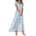 thumbnail image 1 of WTXUE Robes d'Été pour Femmes 2024, Robe d'Été Décontractée à la Mode pour Femmes à Fleurs, Col en V, Manches Courtes, Longue, Col en V, Manches Courtes, Patte, Robe de Loisirs, Violet, 1 of 4