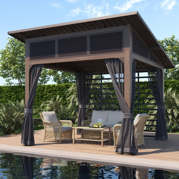 HOMETRENDS 12 ft. x 12 ft. Hardtop Steel Gazebo, Brown