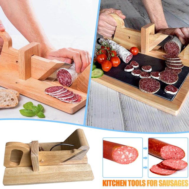 Huayishang Sausage-Slicer With Stainless Steel Blade, Made Of Rubber Tree Wood
