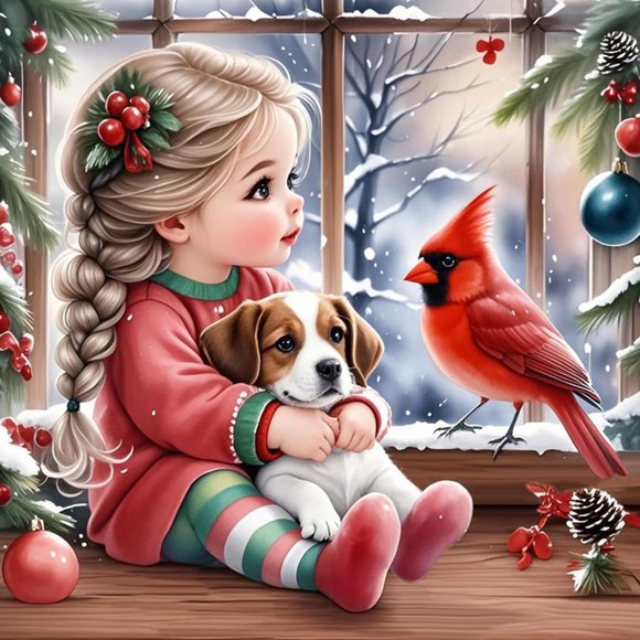 Adult Christmas Diamond Painting Set, 5D Cardinal Diamond Painting Set (suitable for beginners), Dog Theme, Crafts, Diamond Painting, Gemstone Painting (16×16 inches frameless),Navidad,Animal