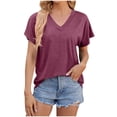 thumbnail image 2 of Fashion Womens Solid Color Loose T-Shirt Short Sleeved V-Neck Top, 2 of 9