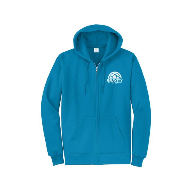 Gravity Outdoor Co. Zip-Up Hoodie - Neon Blue - White Logo - Small
