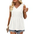thumbnail image 2 of Timegard Tank Tops for Women Ruffle Sleeveless V Neck Tunic Tops Casual Summer Fashion Solid Color, 2 of 6