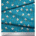 thumbnail image 3 of Soimoi Blue Modal Satin Fabric Check & Floral Print Sewing Fabric BTY 42 Inch Wide, 3 of 6