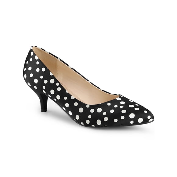 BLISSFUL STEP Women's Shoes Polka Dot Kitten Heel Pumps Pointed Toe Slip-on Heels Black 8.5