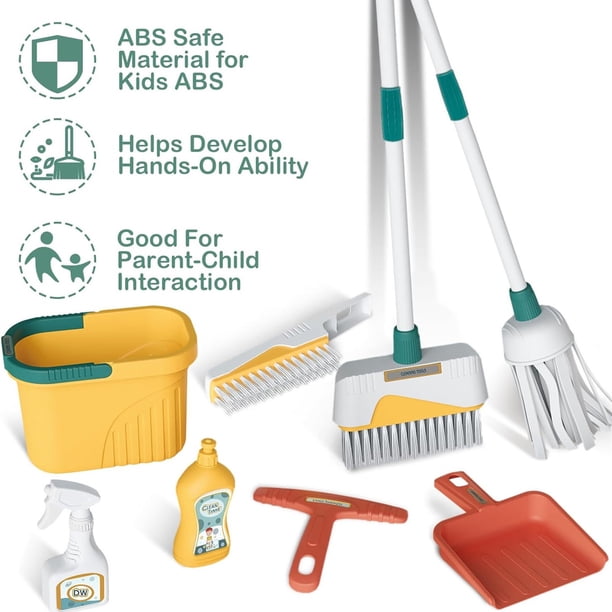 Ensemble De Nettoyage Pour Enfant – 6 Pièces (balai, Serpillère, Pelle, Seau, Brosse) – Jeu D’imitation Ménage 4-6 Ans – Plastique Sûr