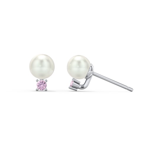 Boucles d'Oreilles Clous en Perles d'Eau Douce avec Pierre de Naissance