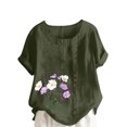 thumbnail image 3 of QATAINLAV Chemises en Lin et Coton pour Femmes Décontractées Amples à Manches Courtes Blouse Boutonnée Surdimensionnée à Col Rond Tunique Graphique T-Shirts Hauts d'Été de Plage Soldes de la Rentrée Vert Armée TTTTG, 3 of 5