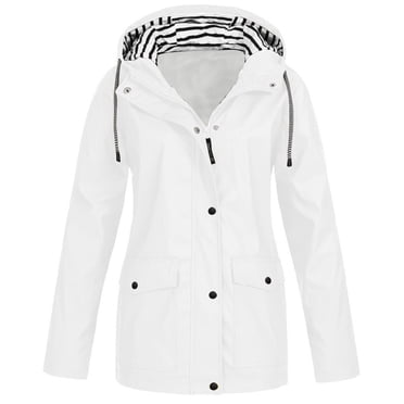 EGNMCR Manteaux de Pluie pour Femmes Doublure Imprimée à Rayures Coupe Ajustée Légers Fermeture Éclair Bouton Manteaux à Capuche avec Poches Extérieur Grande Taille Protection Solaire Coupe-Vent