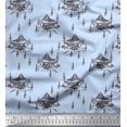 thumbnail image 1 of Soimoi Blue Rayon Fabric Cedar Tree & Mountain Nature Printed Fabric 1 Yard 42 Inch Wide, 1 of 5