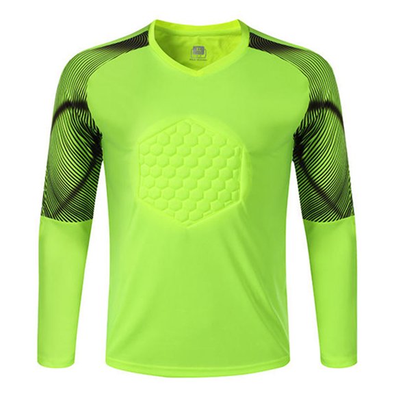 Jizyo Maillot de Gardien de Soccer Rembourré Chandail de Soccer pour Enfants Manches Longues Séchage Rapide T-shirts d'Entraînement de Gym Entraînement Physique Vert Fluorescent B m