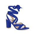 thumbnail image 1 of BLISSFUL STEP Women's Open Toe Crisscross Lace Up Block Heel Sandals Navy Blue 9, 1 of 7