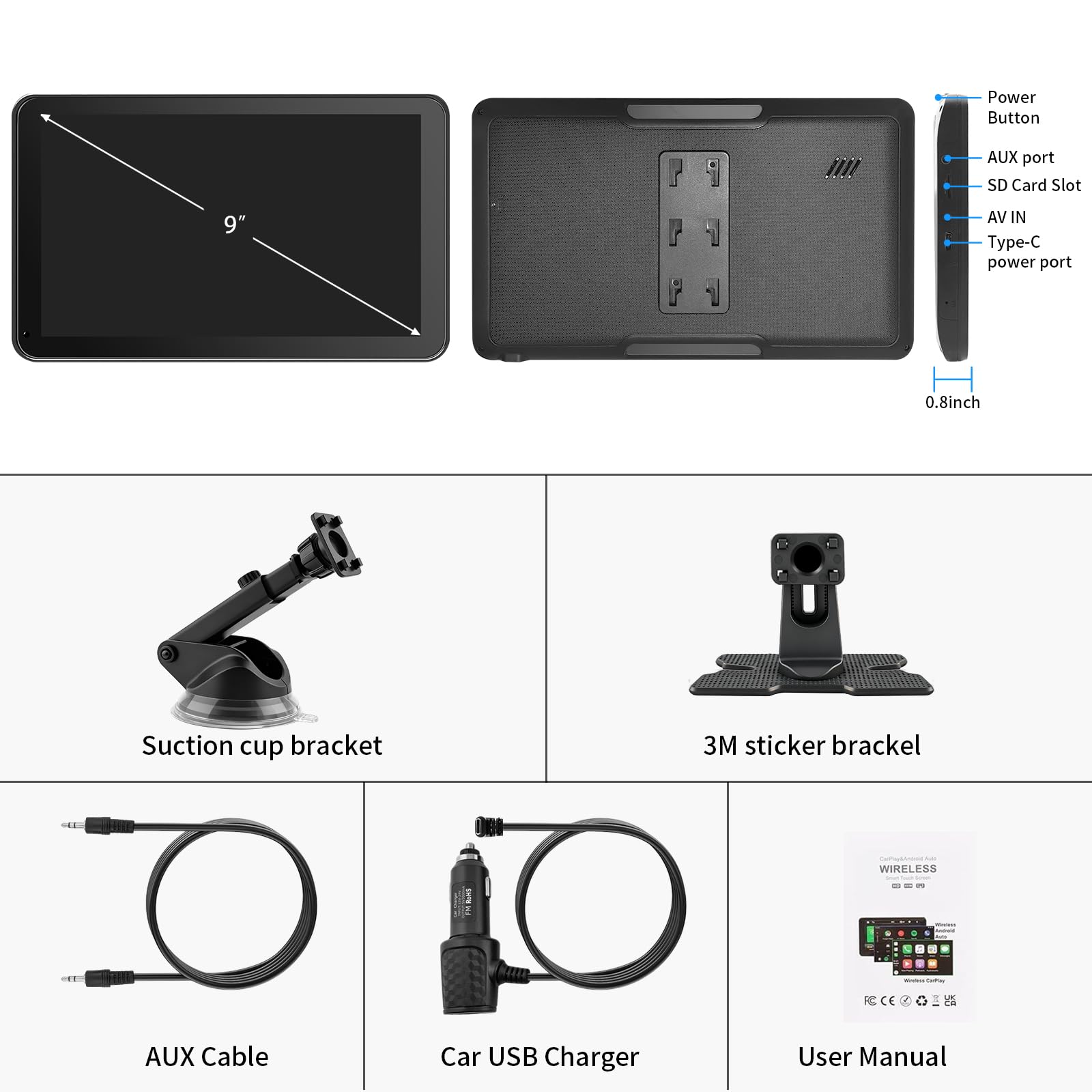 CarPlay Screen for Car, 9'' Wireless CarPlay & Android Auto
