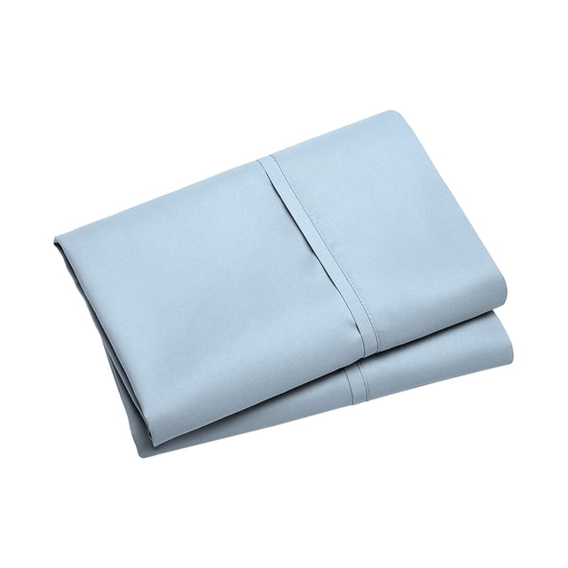 Meitianfacai Pillow Cases Set of 2 in light blue color, made of soft brushed microfiber polyester with envelope closure. Each pillowcase measures 20x30 inches and features a 4-inch hem with piping for added detail. Ideal for bedding and bedroom decor, these pillowcases are shrinkage and fade resistant, machine washable, and suitable for prolonged resting periods.