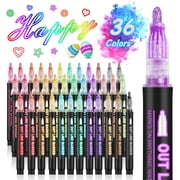 Cqxid Double Line Outline Markers 36 Colors Super Squiggles Outline Marker Pen Set Self Outline Metallic Markers Glitter Writing Drawing Pens For Birthday Greeting Card 10ml