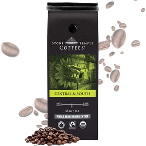 Stone Temple Coffees - Centre & Sud, Haricot entier, Rôti moyen, certifié USDA & COR Commerce biologique et équitable, 100% Arabica Grade A, 1lb/454g sac