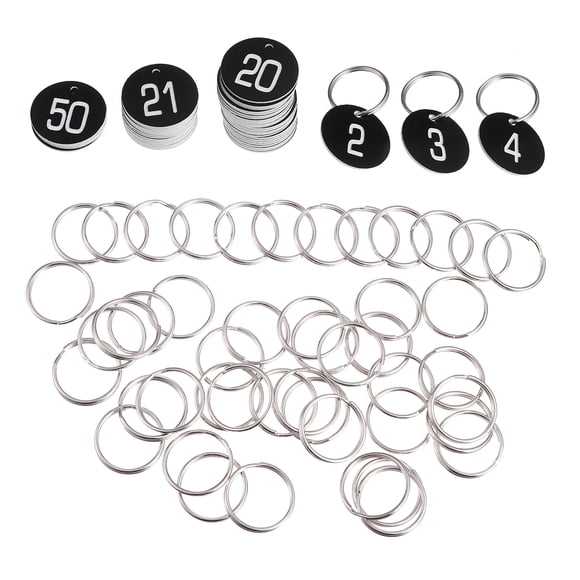 50pcs Plastic Round Numbered Tags Key Tags ID Tags with Key Rings for Hotel