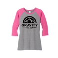 thumbnail image 1 of Womens Gravity Outdoor Co. 3/4-Sleeve Raglan Shirt - Black Logo - Fuchsia/Grey - M, 1 of 1